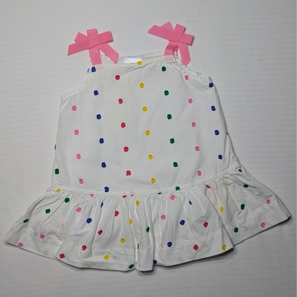 Hanna Andersson Baby Girls Polka Dot Tufted Cotton‎ Dress 3-6M White Pink Bow